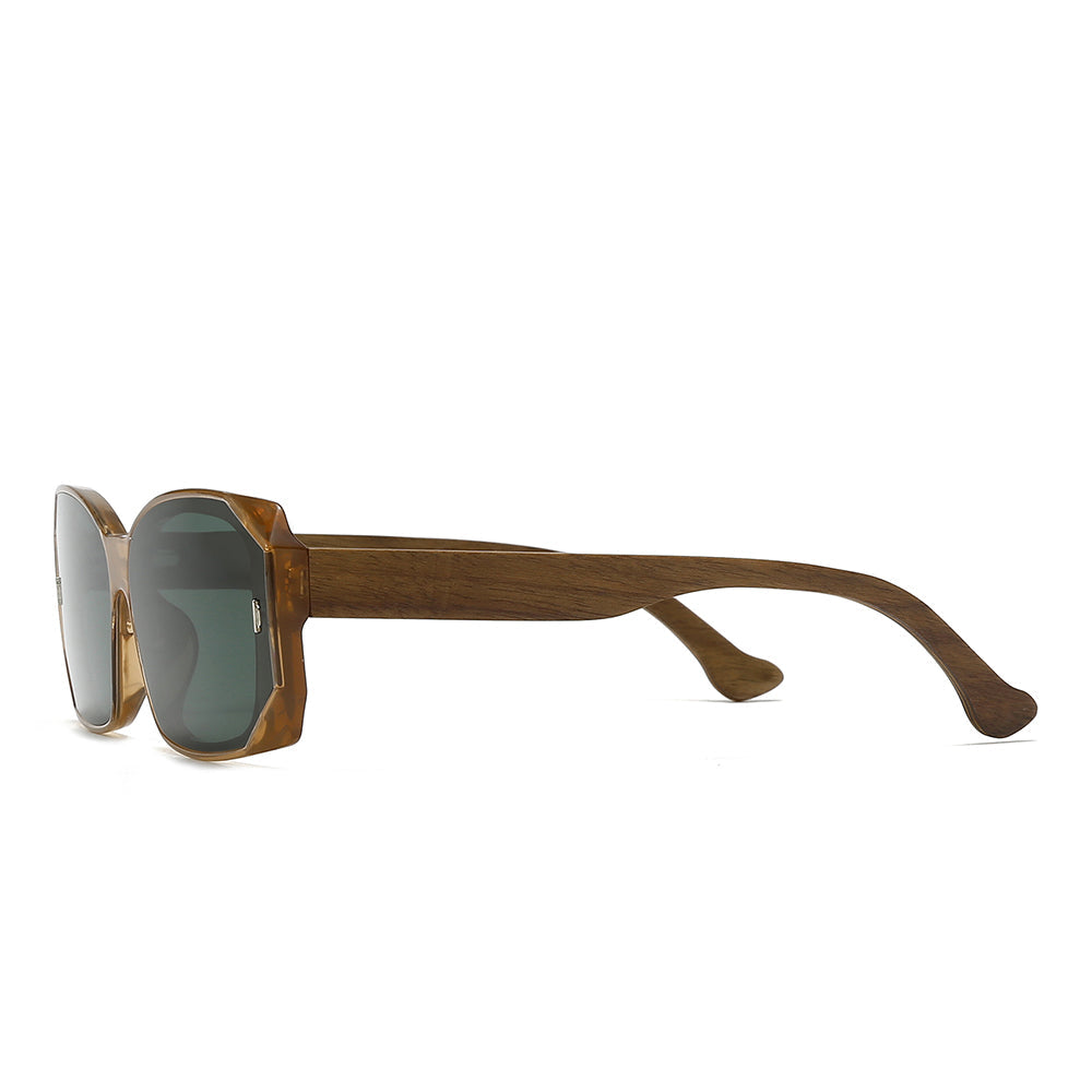 Square Wooden Temples Retro Sunglasses