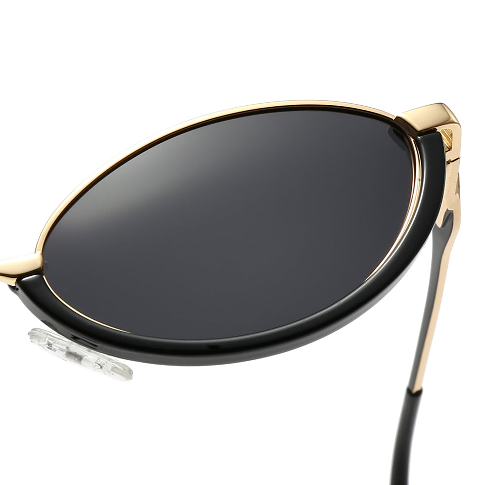 Semi-Rimless Oval Black Frame Sunglasses