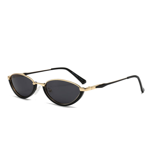 Semi-Rimless Oval Black Frame Sunglasses