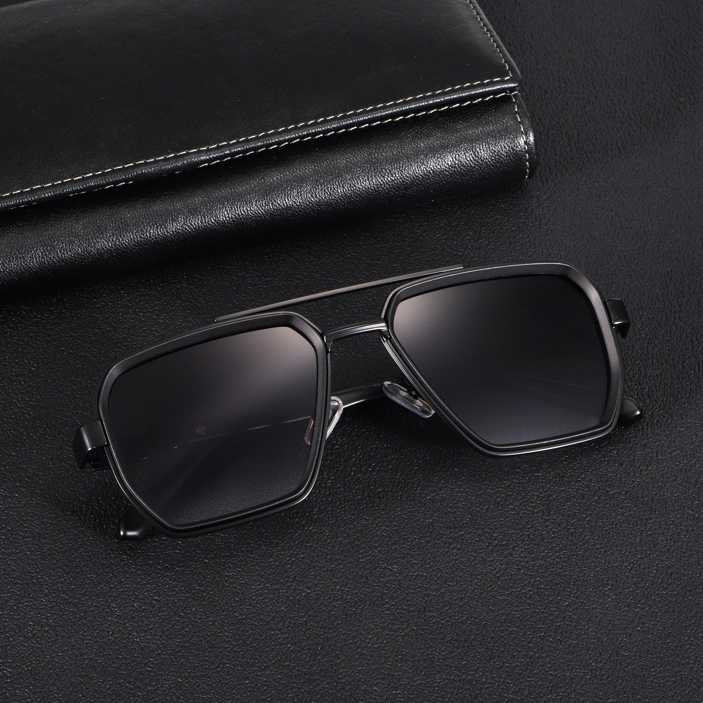 Black acetate aviator tinted sunglasses